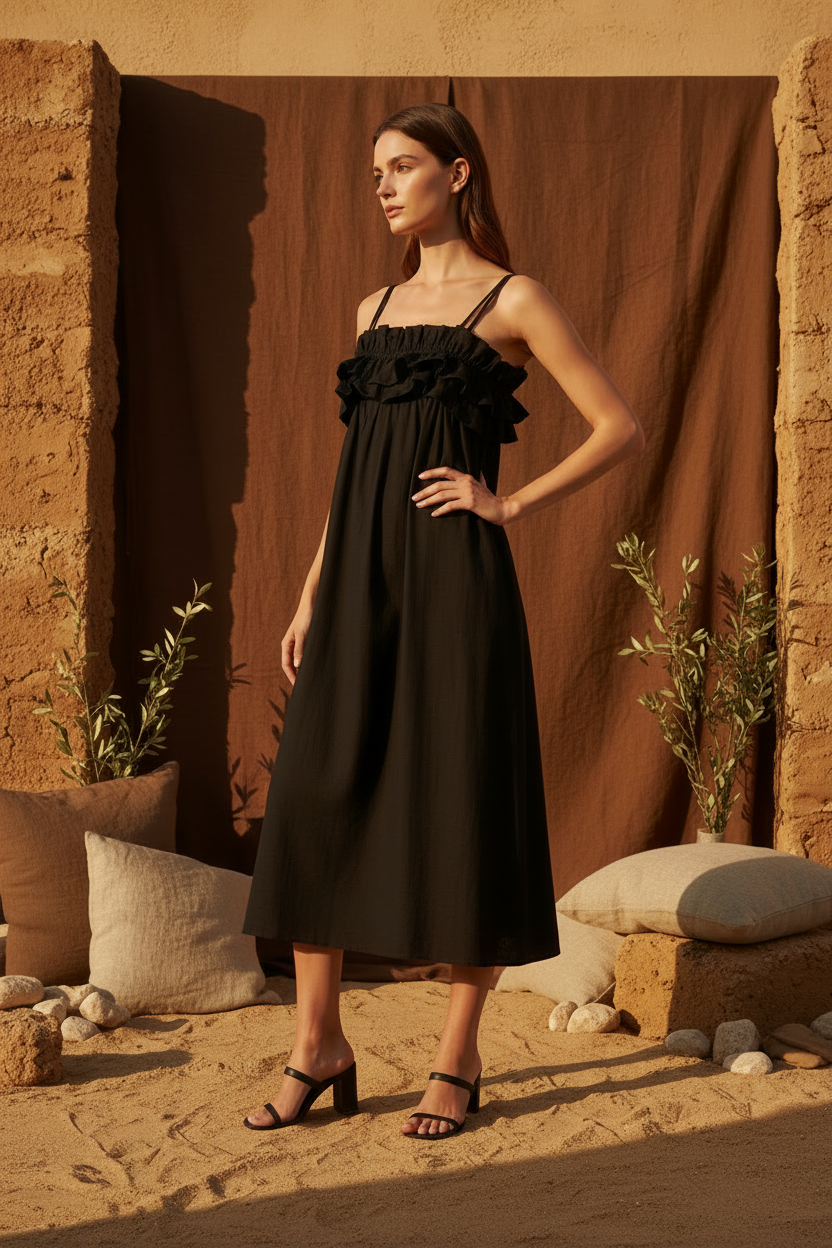 Vestido negro de línea fluida