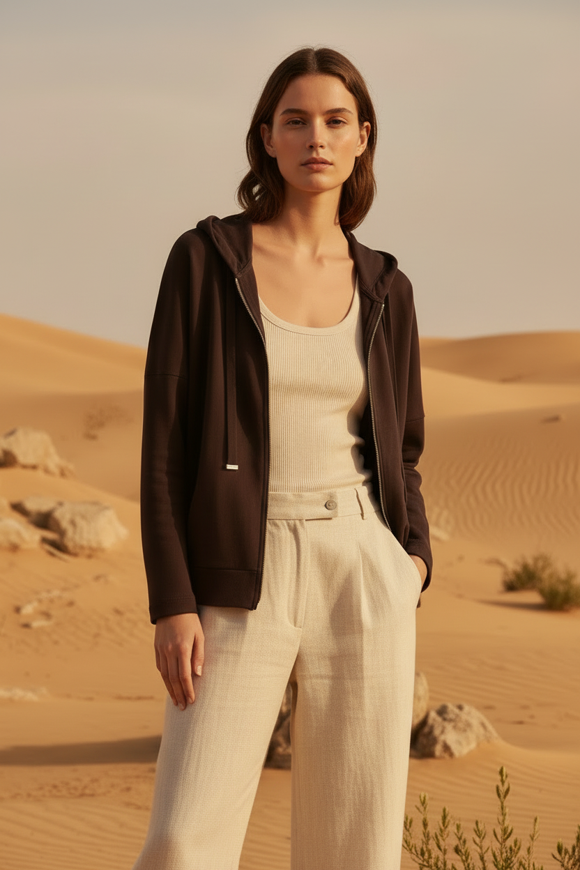 Chaqueta de punto con cremallera cacao