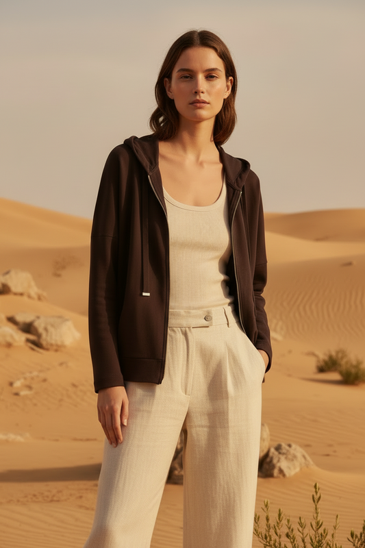 Chaqueta de punto con cremallera cacao