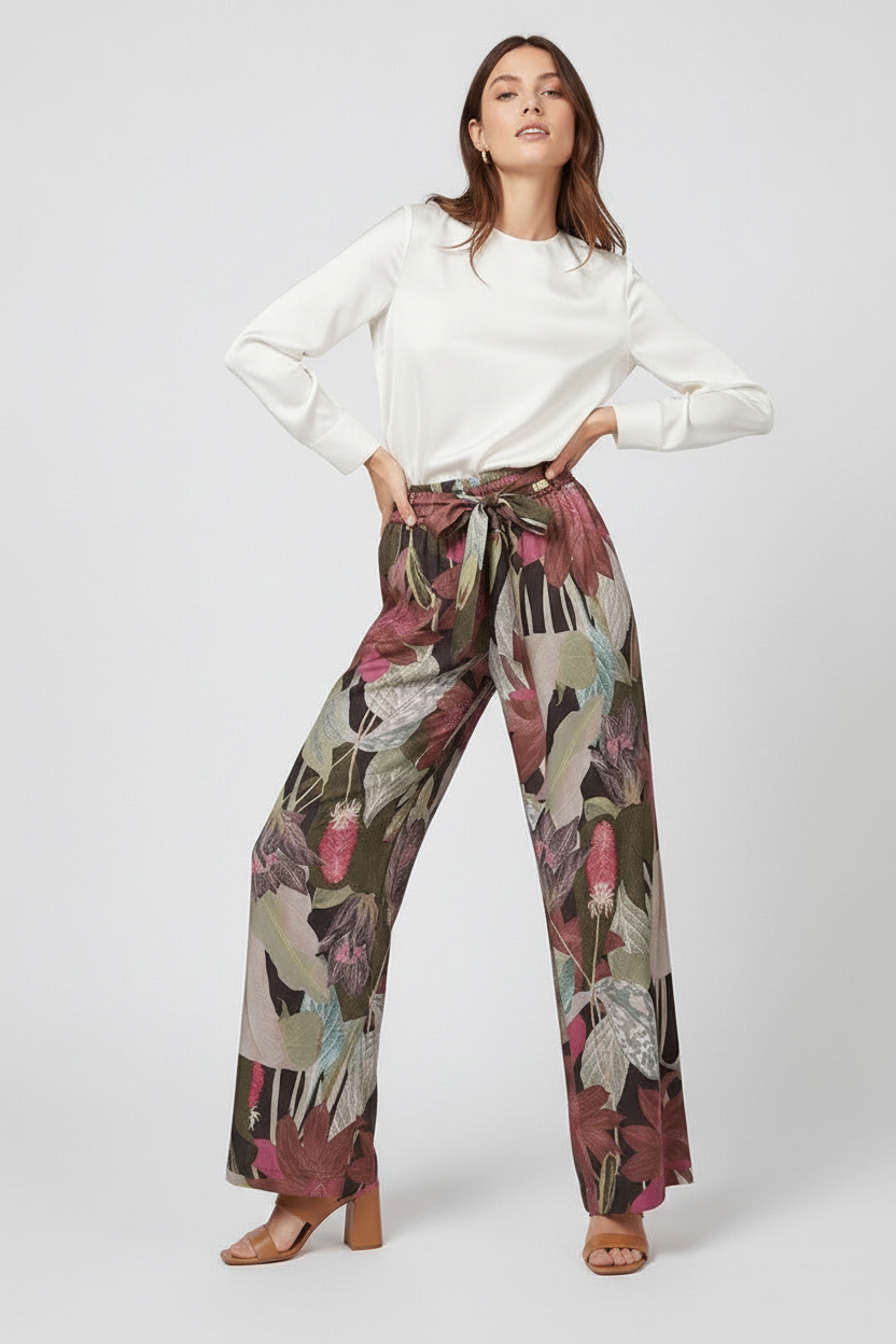Pantalón palazzo satinado Mark Up para mujer con estampado floral