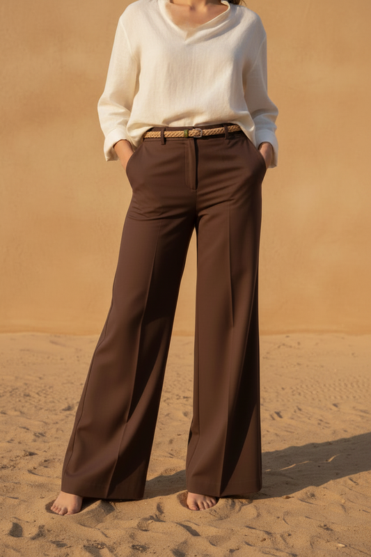 Pantalón palazzo fluido Mark Up para mujer en marrón chocolate