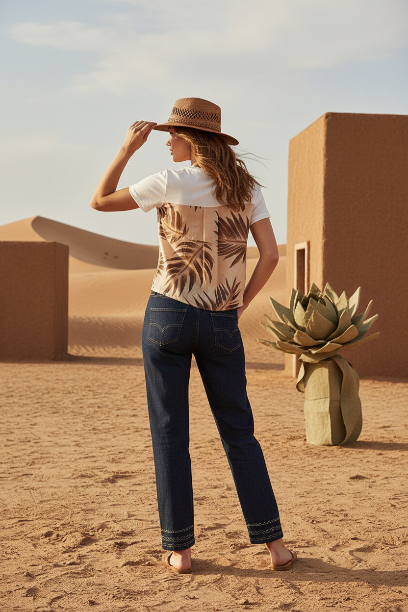 Vista de camiseta Mark Up MW1610030 con estampado tropical frontal