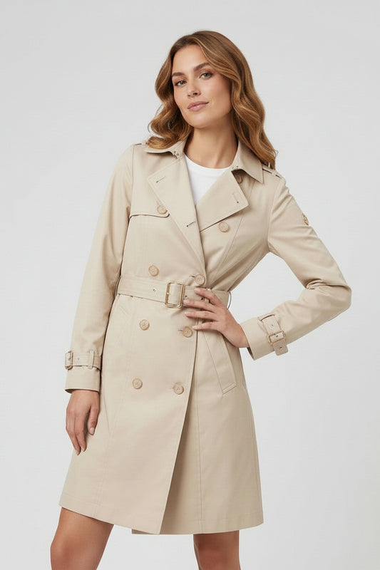 Trench midi cruzado beige claro