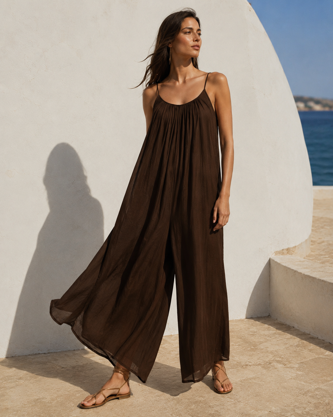 Cocoa-colored fluid cotton jumpsuit