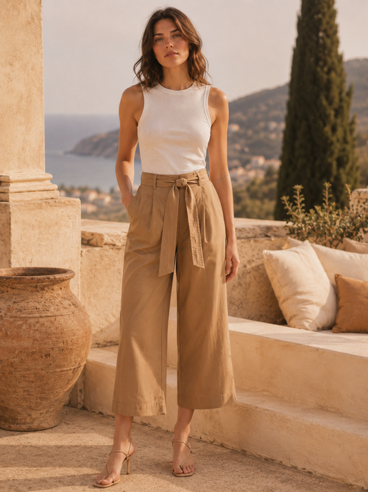 Pantalón cropped de pierna ancha