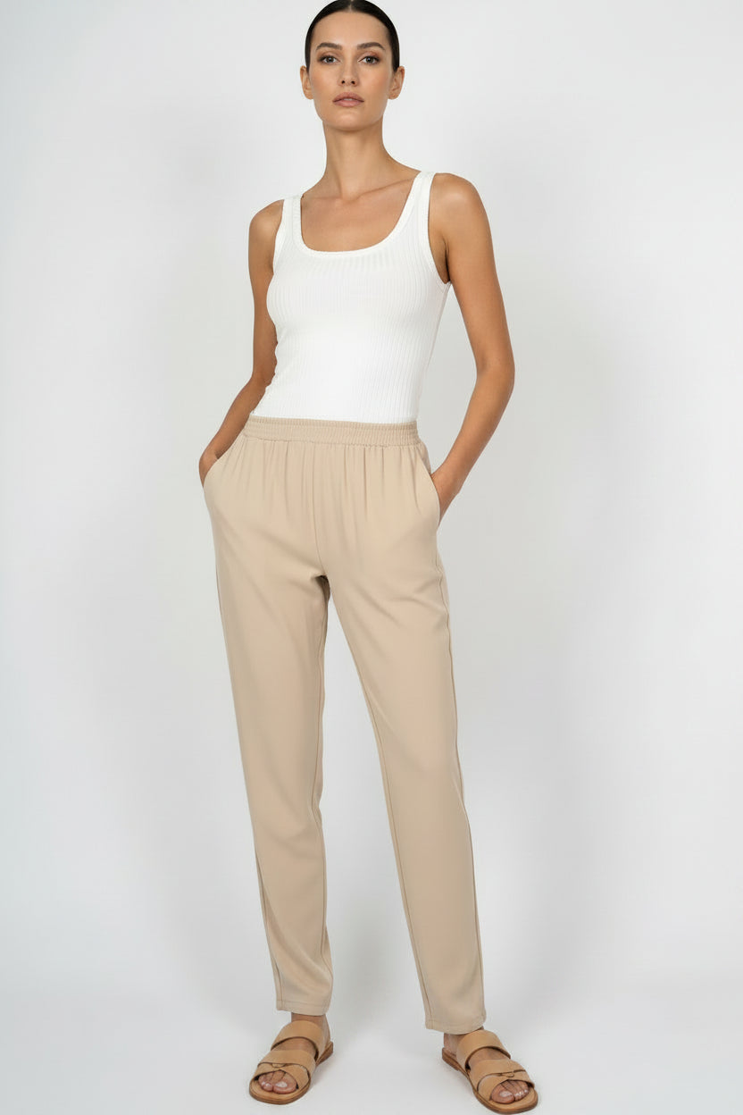 Pantalón slim Marinello de algodón con cintura elástica
