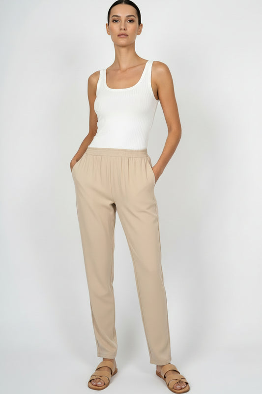 Pantalón slim Marinello de algodón con cintura elástica
