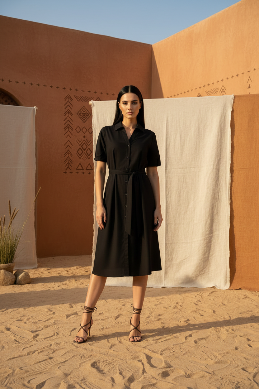 Vestido midi camisero en marrón chocolate