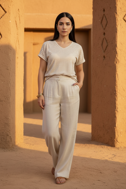 Camiseta bicolor Marinello para mujer con escote en pico