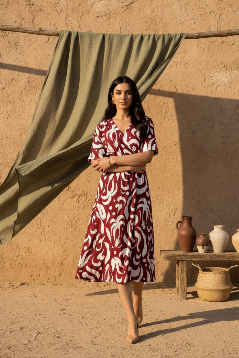 Vestido fluido Marinello para mujer con estampado rojo