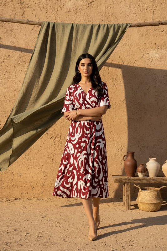 Vestido fluido Marinello para mujer con estampado rojo
