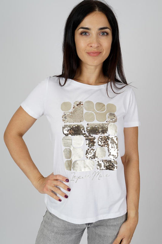 Camiseta blanca con aplicación de lentejuelas de Marinello en color blanco