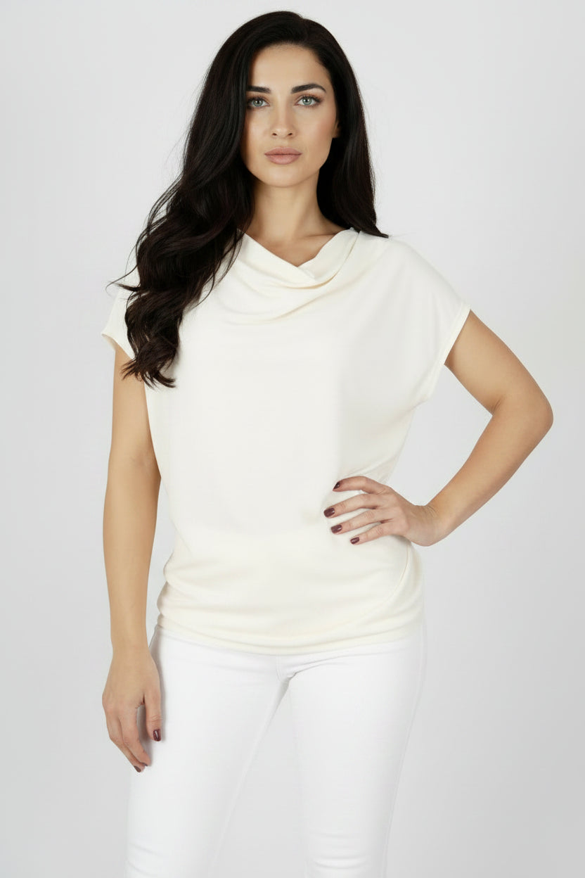 Camiseta Marinello para mujer con manga corta y cuello drapeado