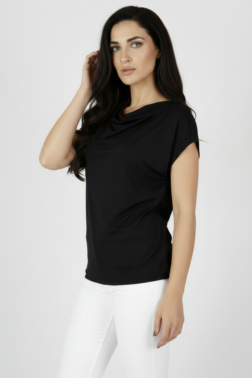 Camiseta Marinello para mujer con cuello drapeado en tono steel