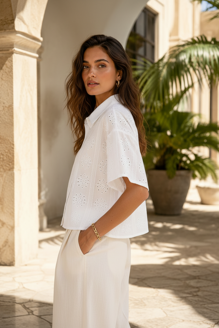 Top blanco con textura ligera