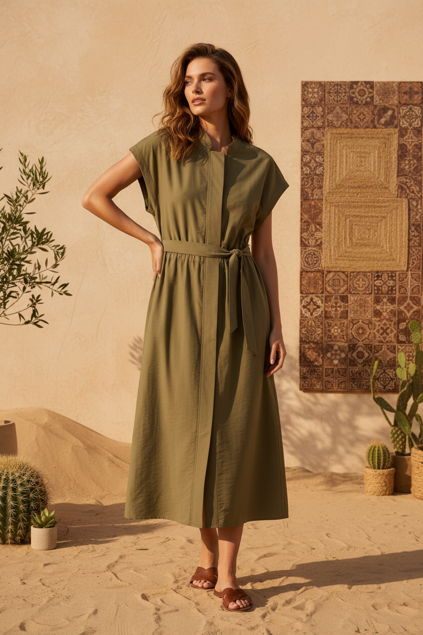 Vestido kaki de línea fluida