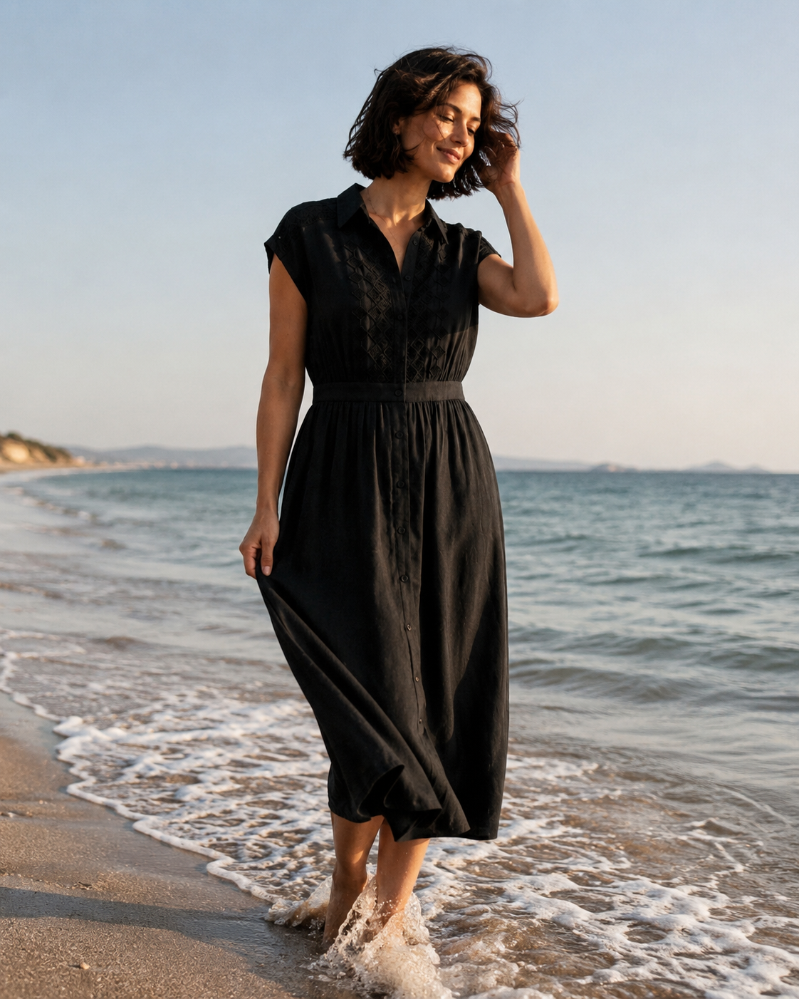 Flowy black midi dress