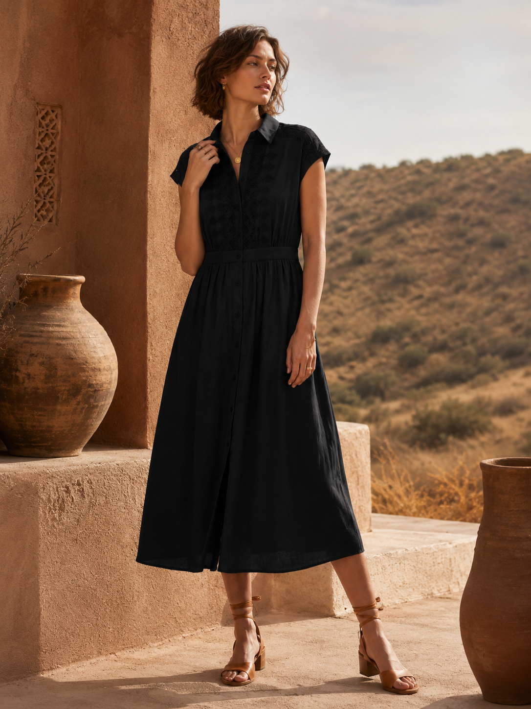 Vestido negro fluido midi