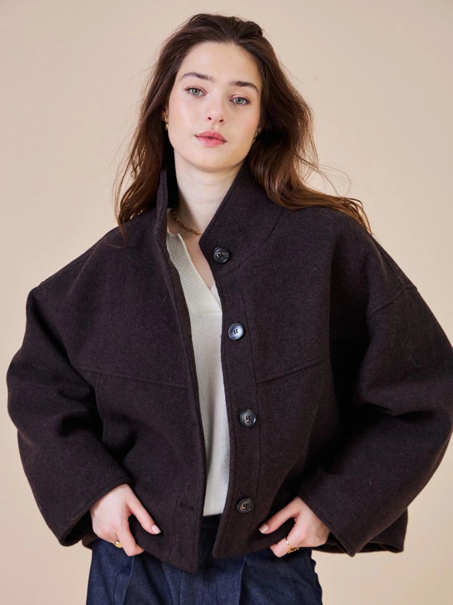 Chaqueta corta mezcla de lana See U Soon — vista frontal