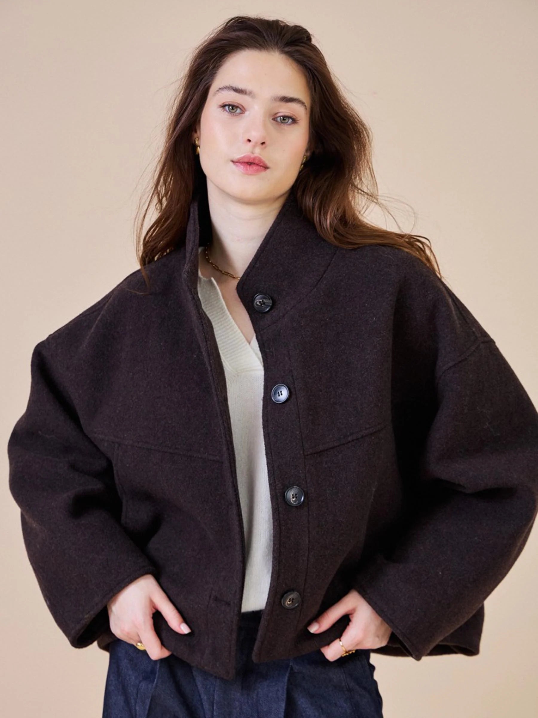 Chaqueta corta mezcla de lana See U Soon — vista frontal