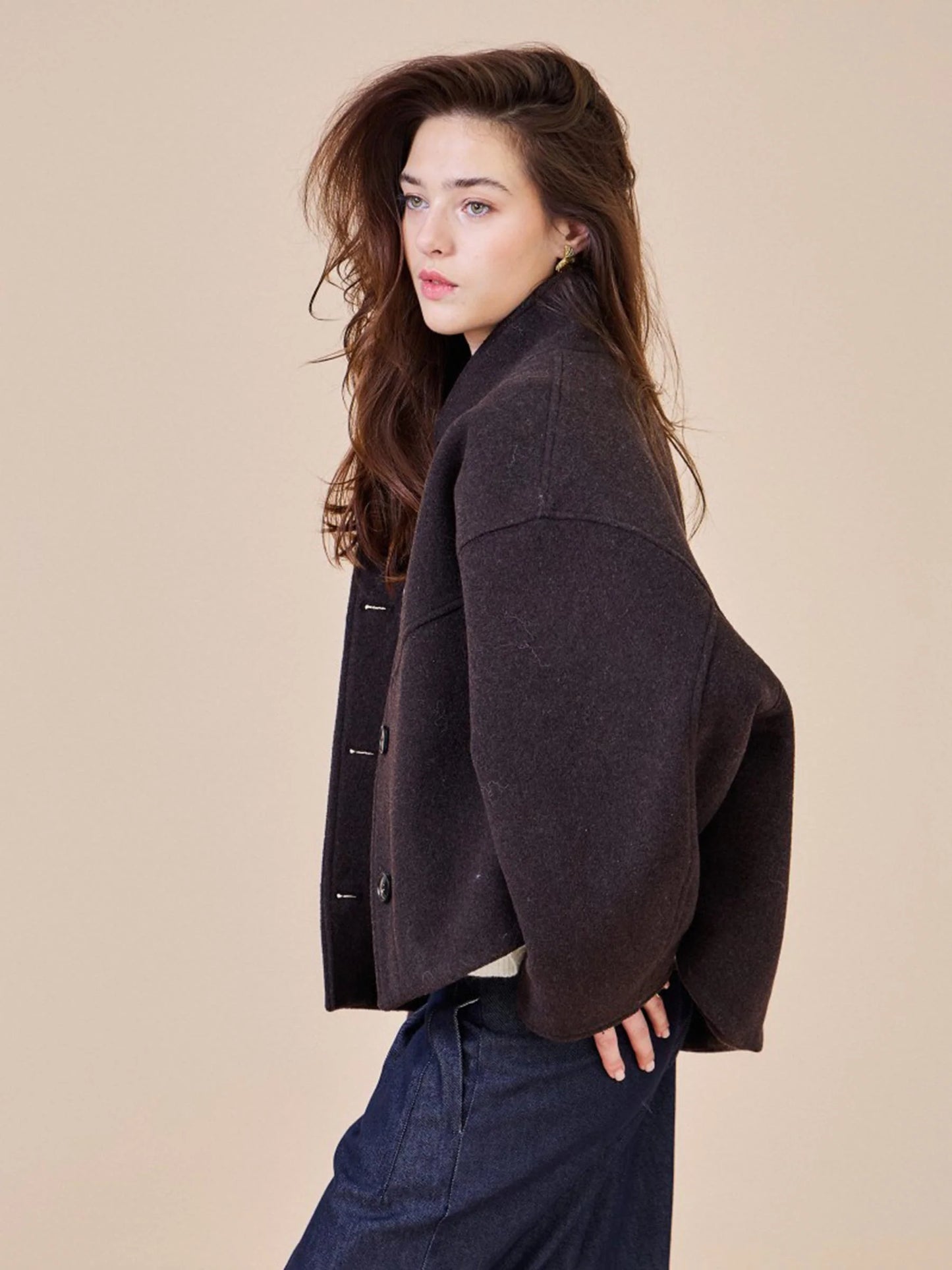 Chaqueta corta mezcla de lana See U Soon — detalle tejido lana/Terylène