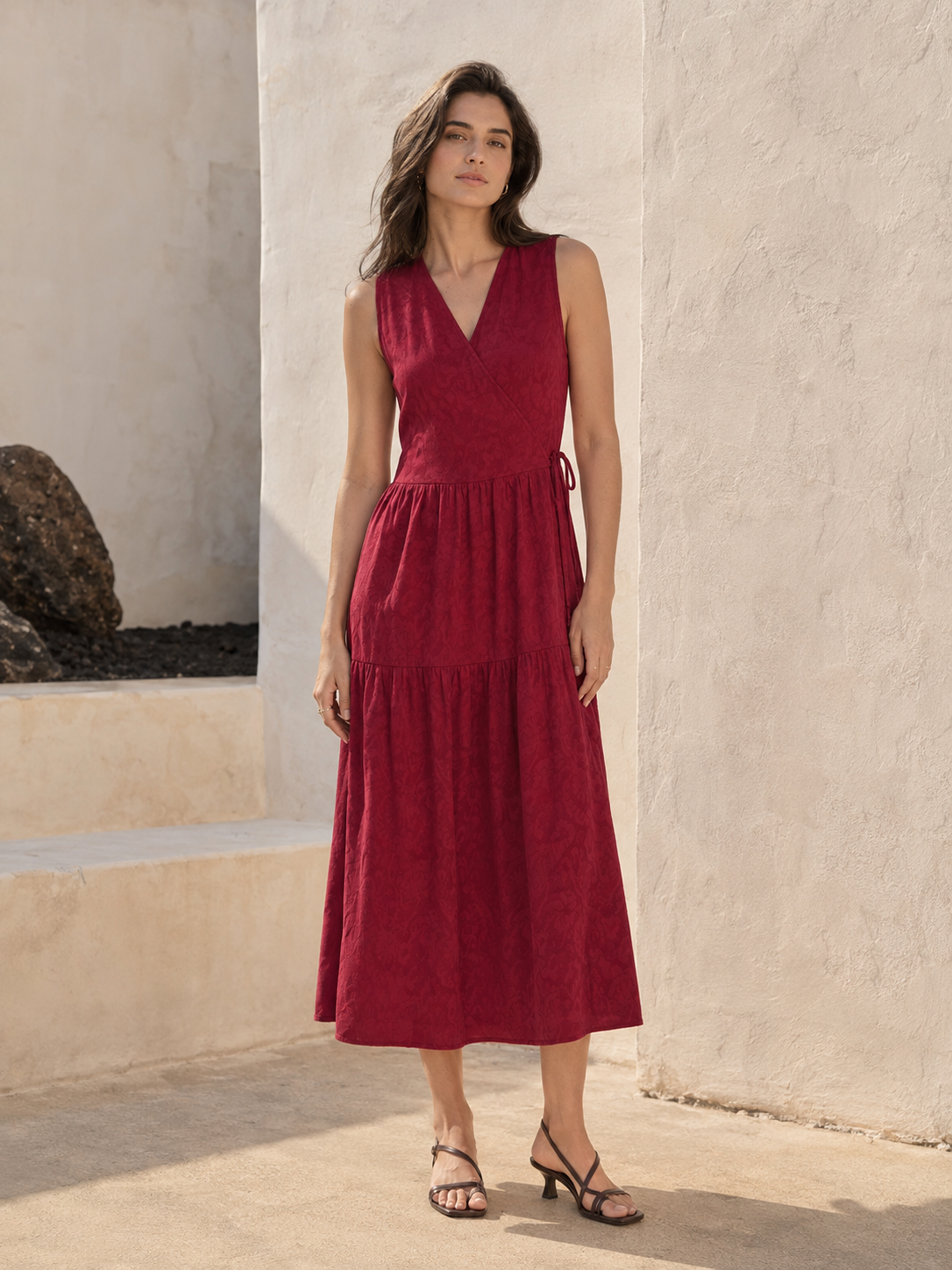 Vestido jacquard floral rojo
