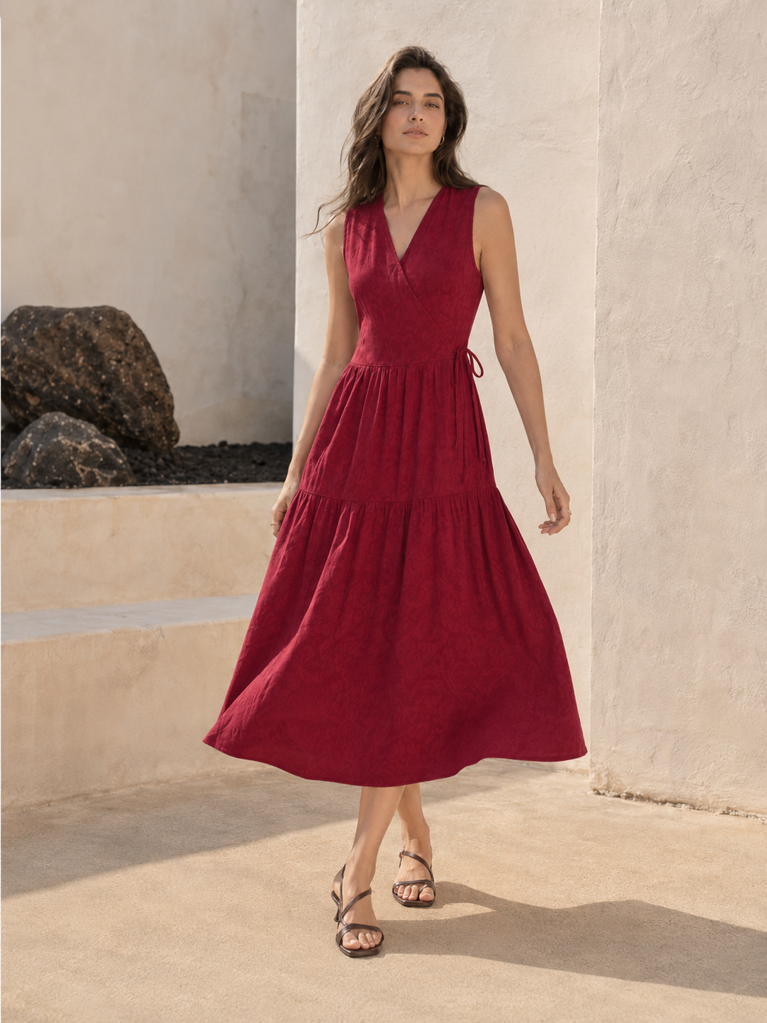 Vestido jacquard floral rojo