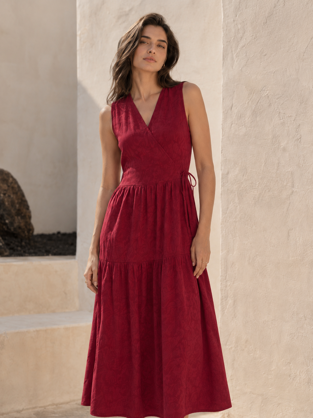 Vestido jacquard floral rojo