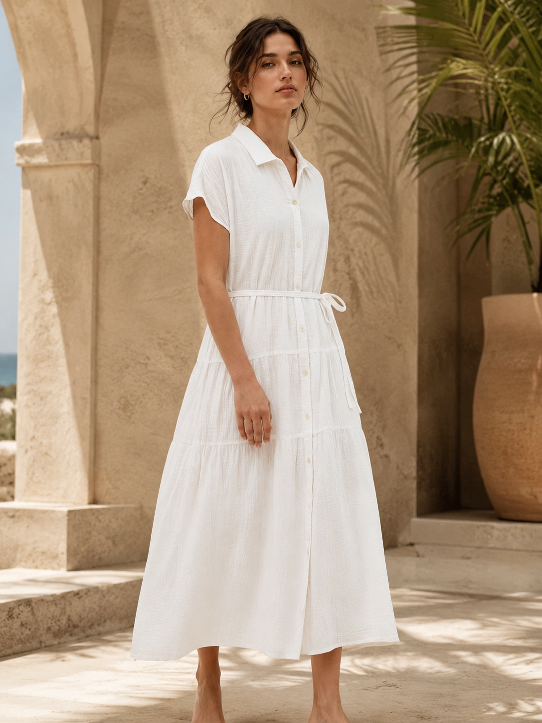 Vestido con volantes de tejido texturizado