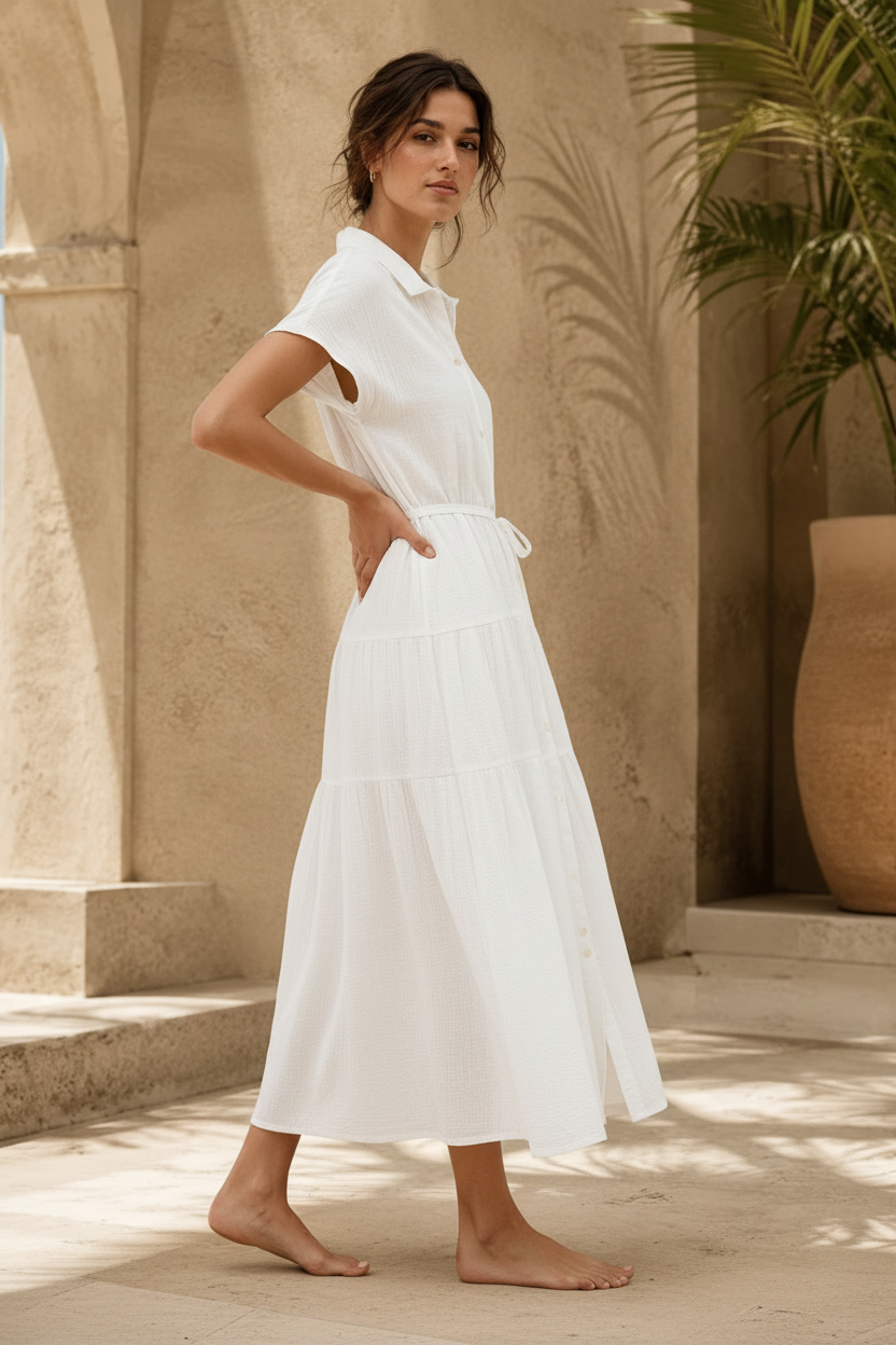 Vestido con volantes de tejido texturizado